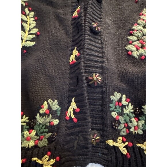 Vtg Tiara International Christmas Cardigan Sweater Embroidered And Beaded Size M - Picture 7 of 16